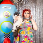 Cats in Space Print Fit & Flare Midi Dress in Asteroid Field by Blue Platypus Clothing