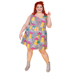Cats in Space Print Fit & Flare Midi Dress in Asteroid Field by Blue Platypus Clothing