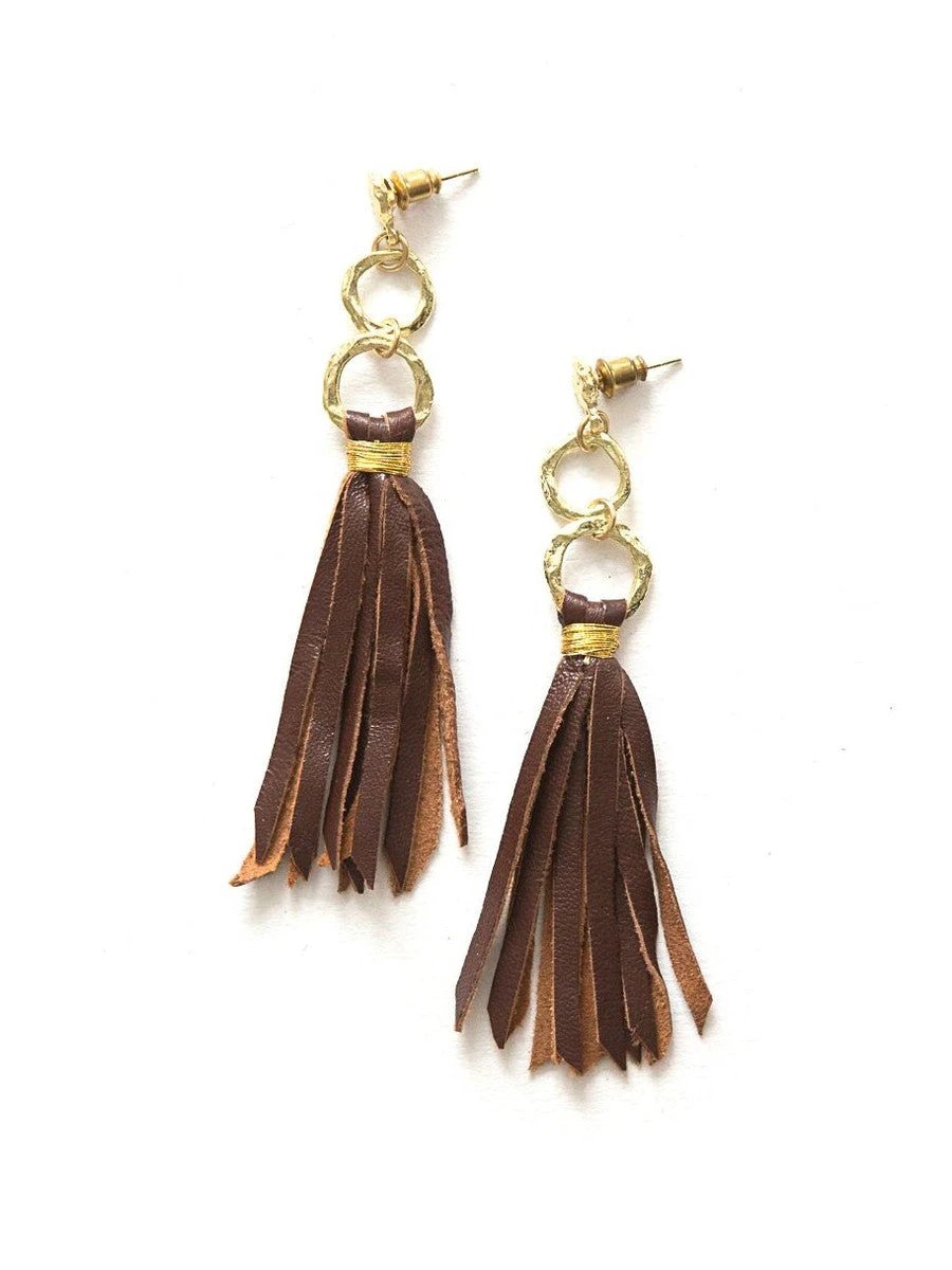 Backwoods Leather Earrings - Brass by Fair Anita