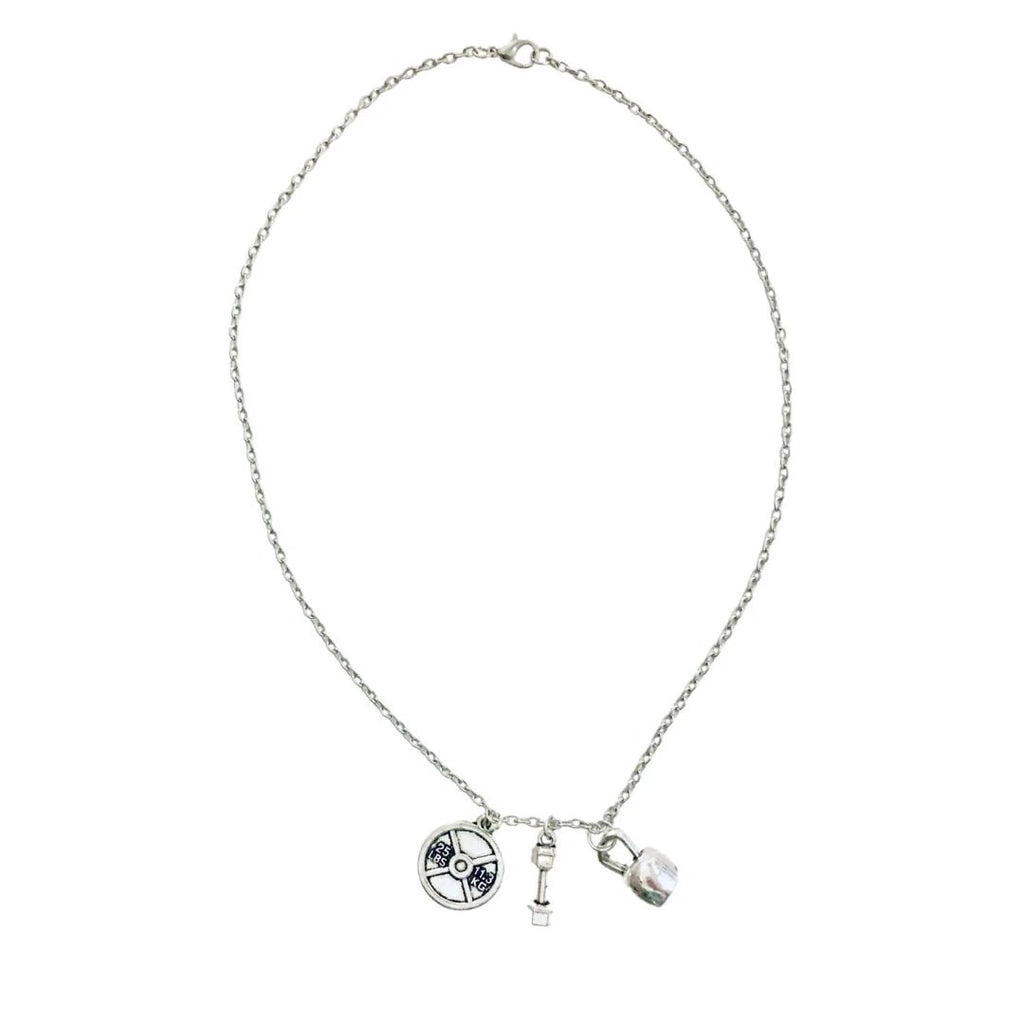 Badass Weightlifter Triple Charm Necklace in Silvertone by The Bullish Store