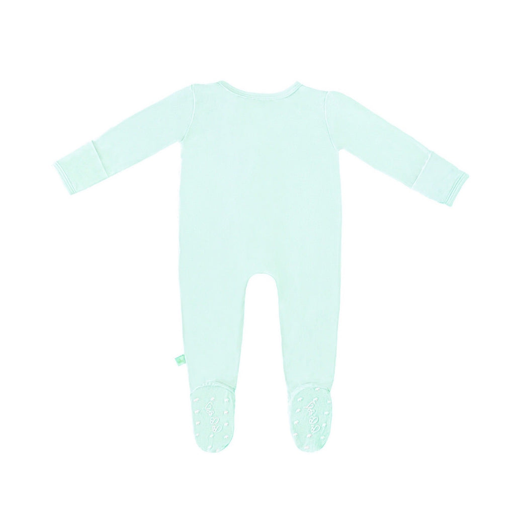Pastel Seafoam Bamboo Solid Footed Zippered Onesie