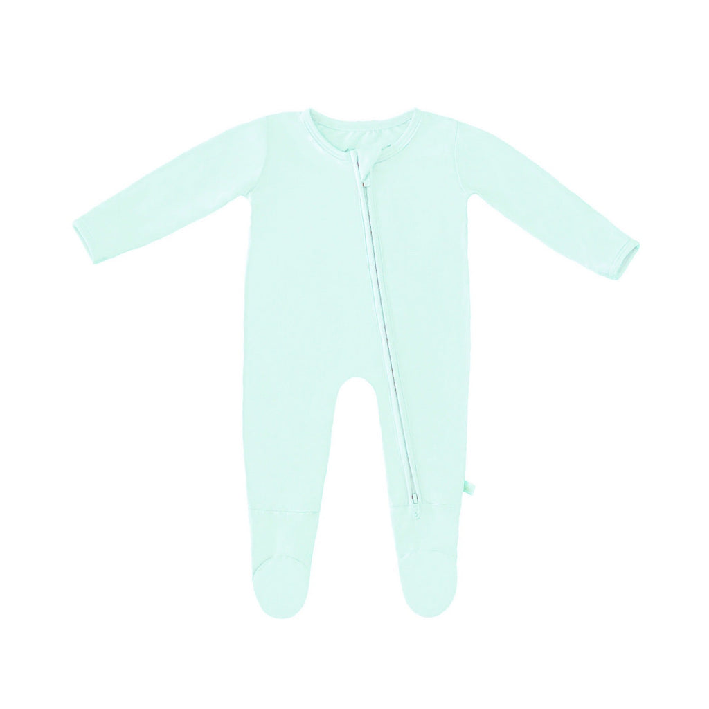 Pastel Seafoam Bamboo Solid Footed Zippered Onesie