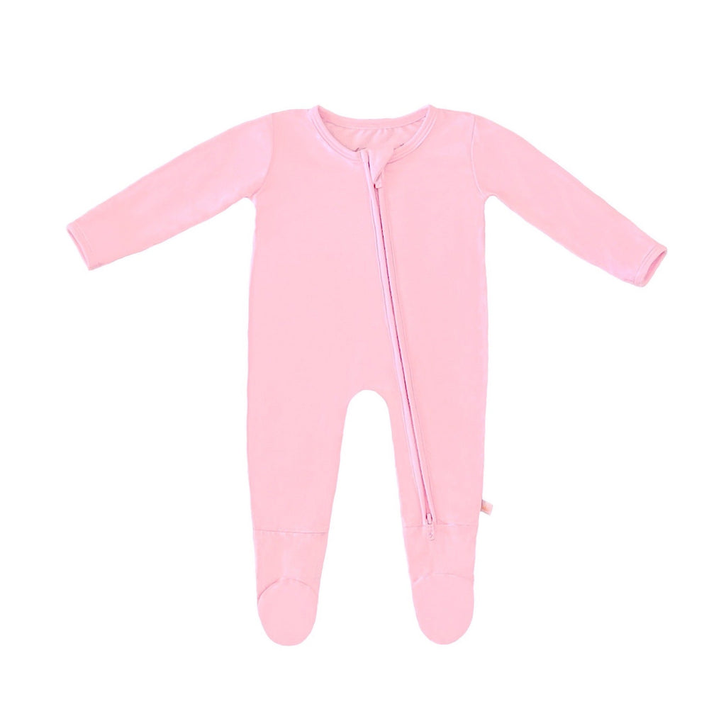 Pastel Peony Pink Bamboo Solid Footed Zippered Onesie