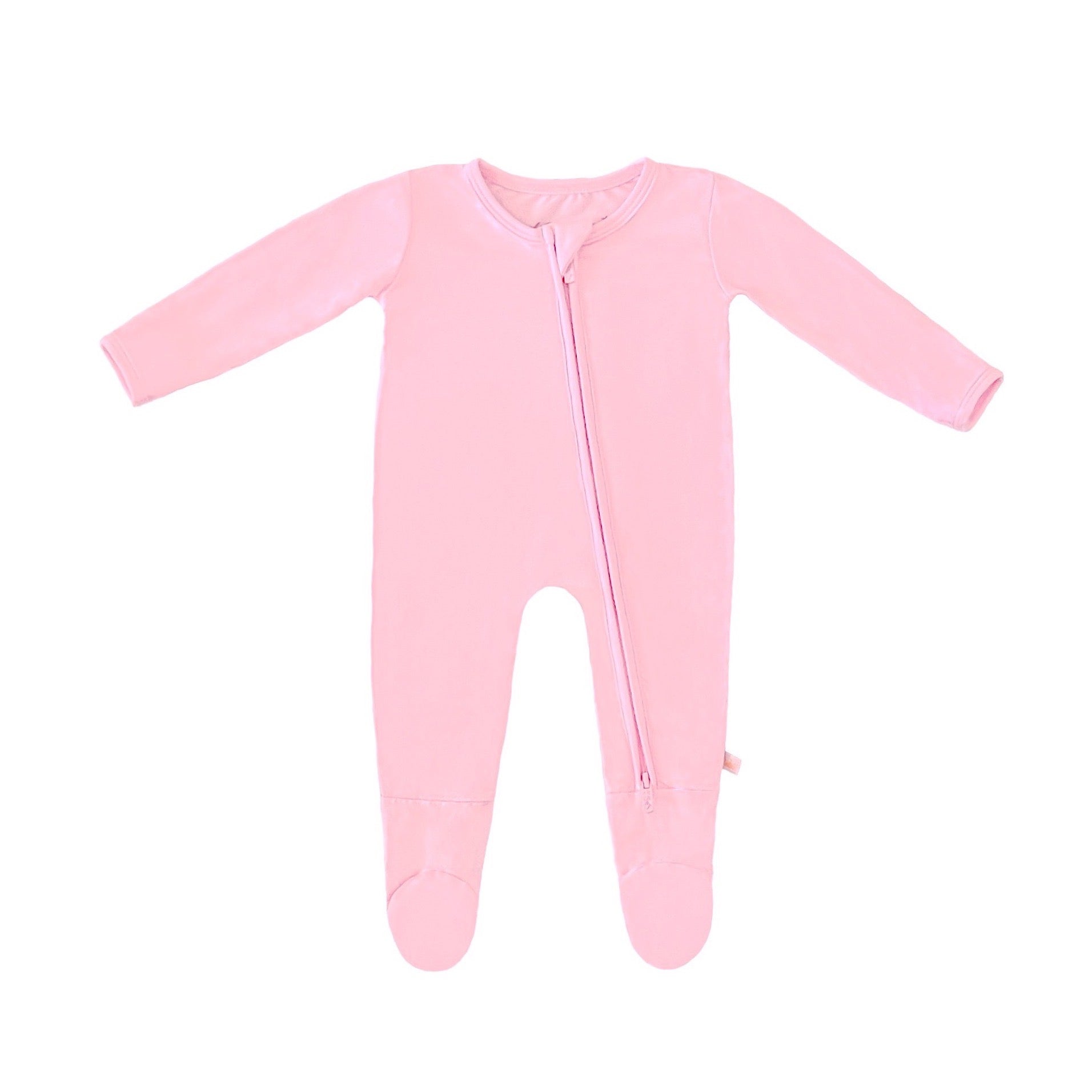 Pastel Peony Pink Bamboo Solid Footed Zippered Onesie
