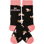 Be Strong Floral Socks in Black Background | Motivational One Size Fits Most Novelty Socks by The Bullish Store