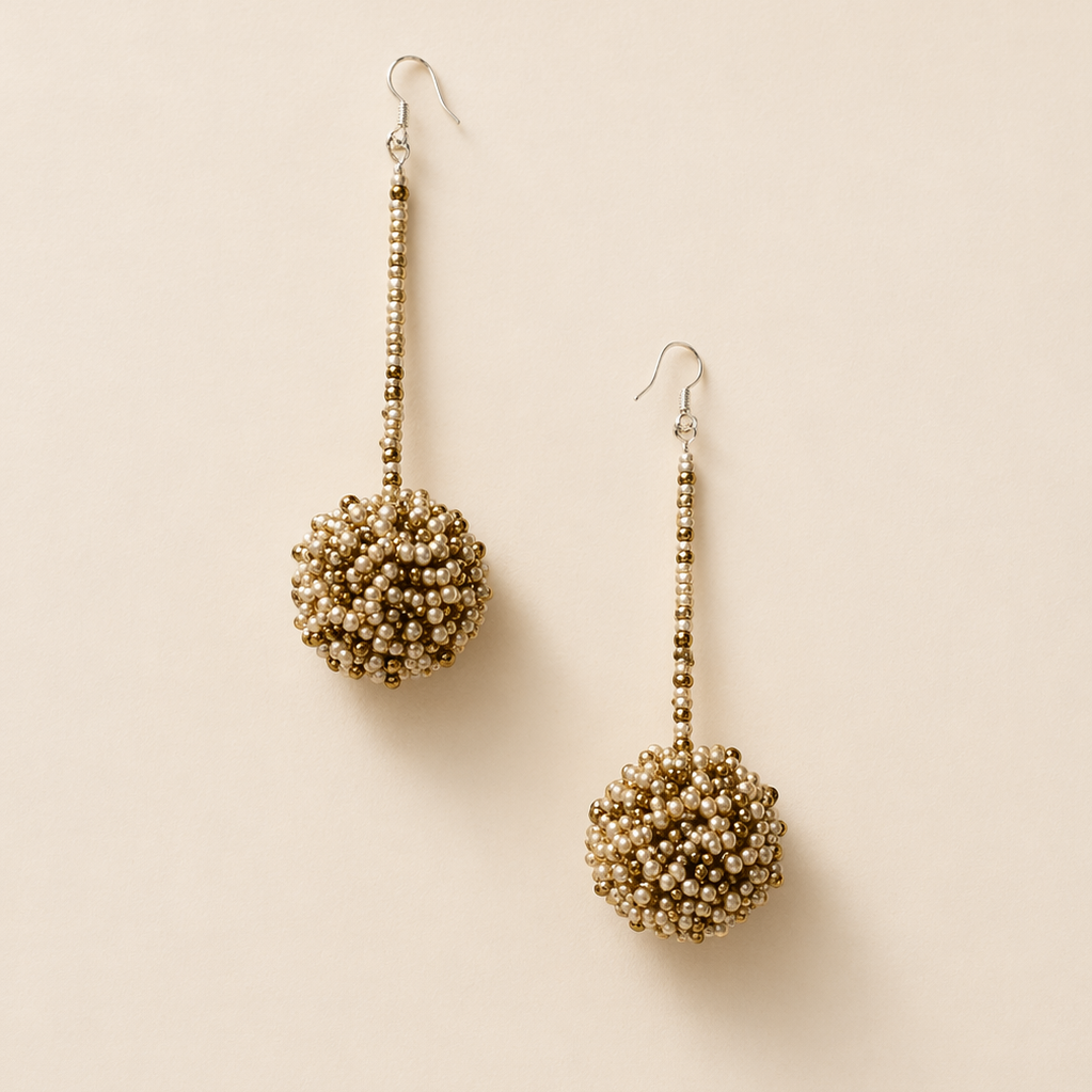 Luna Seed Bead Dangly Ball Earrings - Guatemala