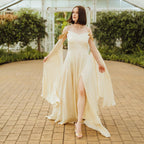 Tara Beige Long Dress with Slit by Raas