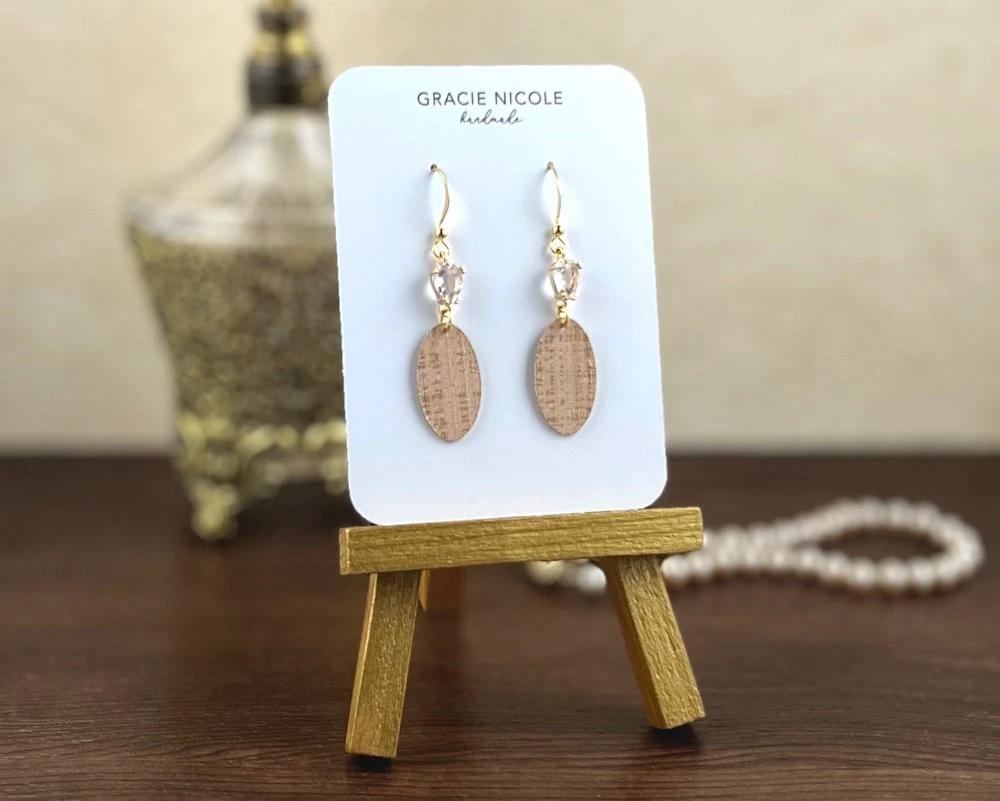 Dusty Pink Oval Earrings with Cut Glass Accents by Gracie Nicole