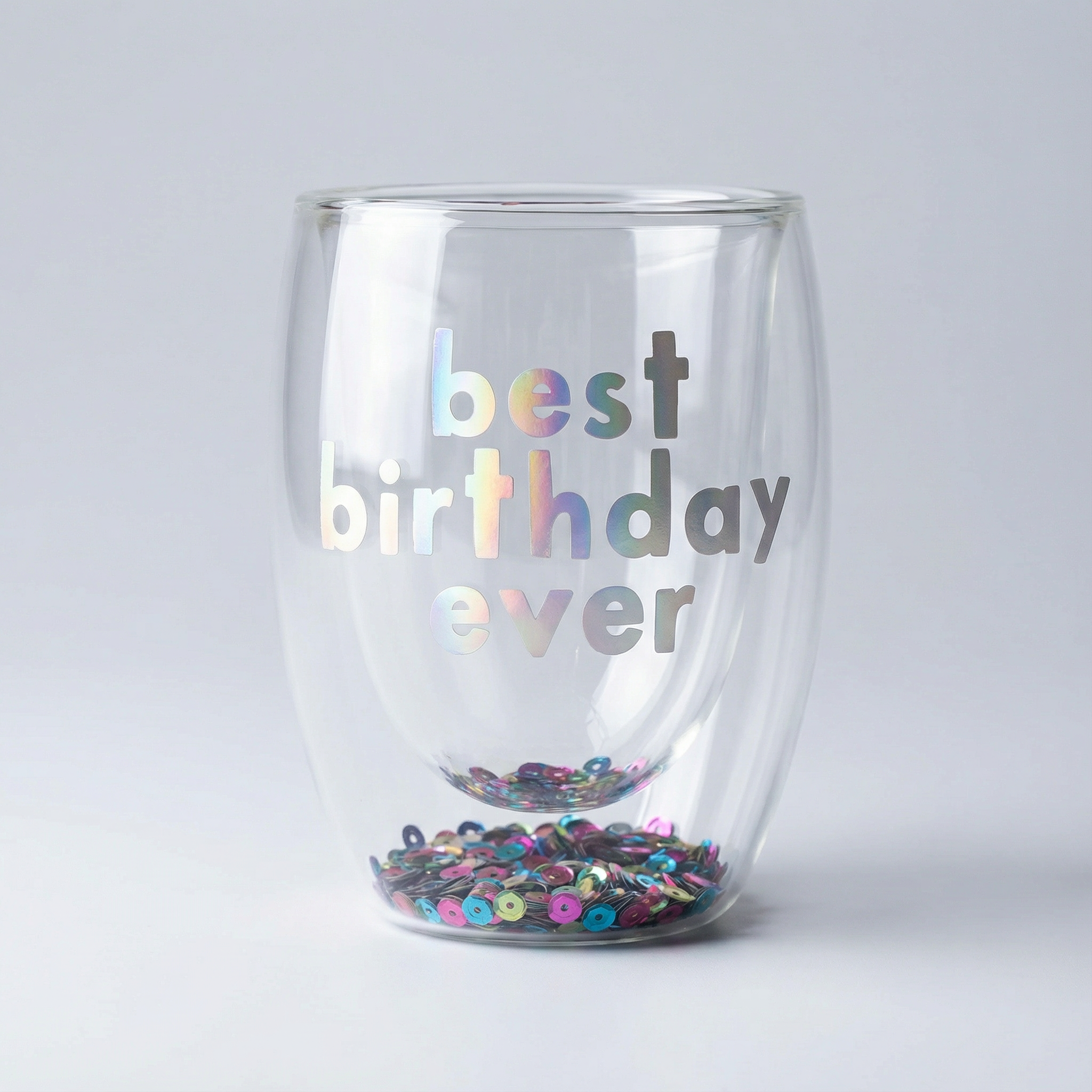 Best Birthday Ever Confetti Cup! Double-Wall Stemless Party Glass With Sequins Inside
