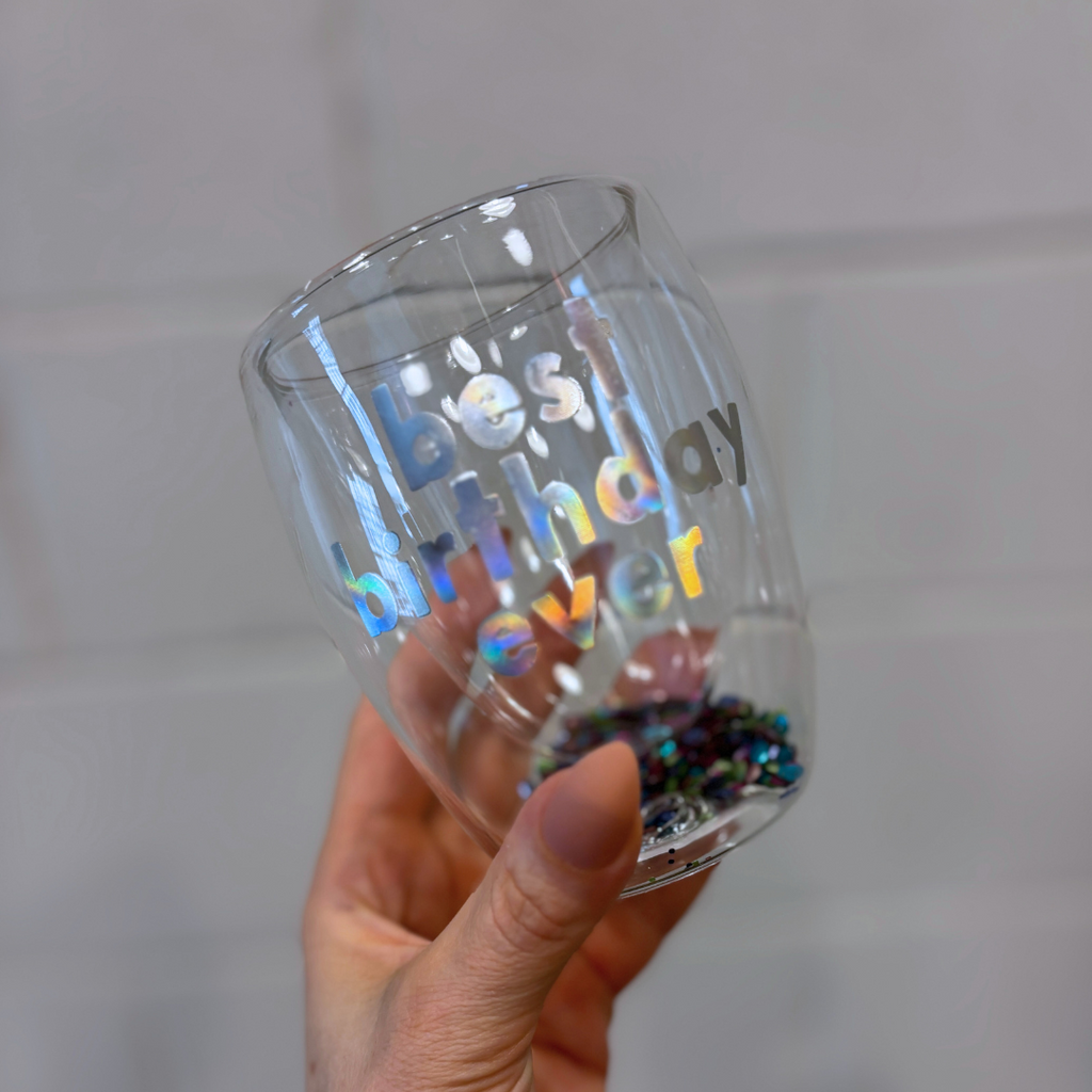 Best Birthday Ever Confetti Cup! Double-Wall Stemless Party Glass With Sequins Inside