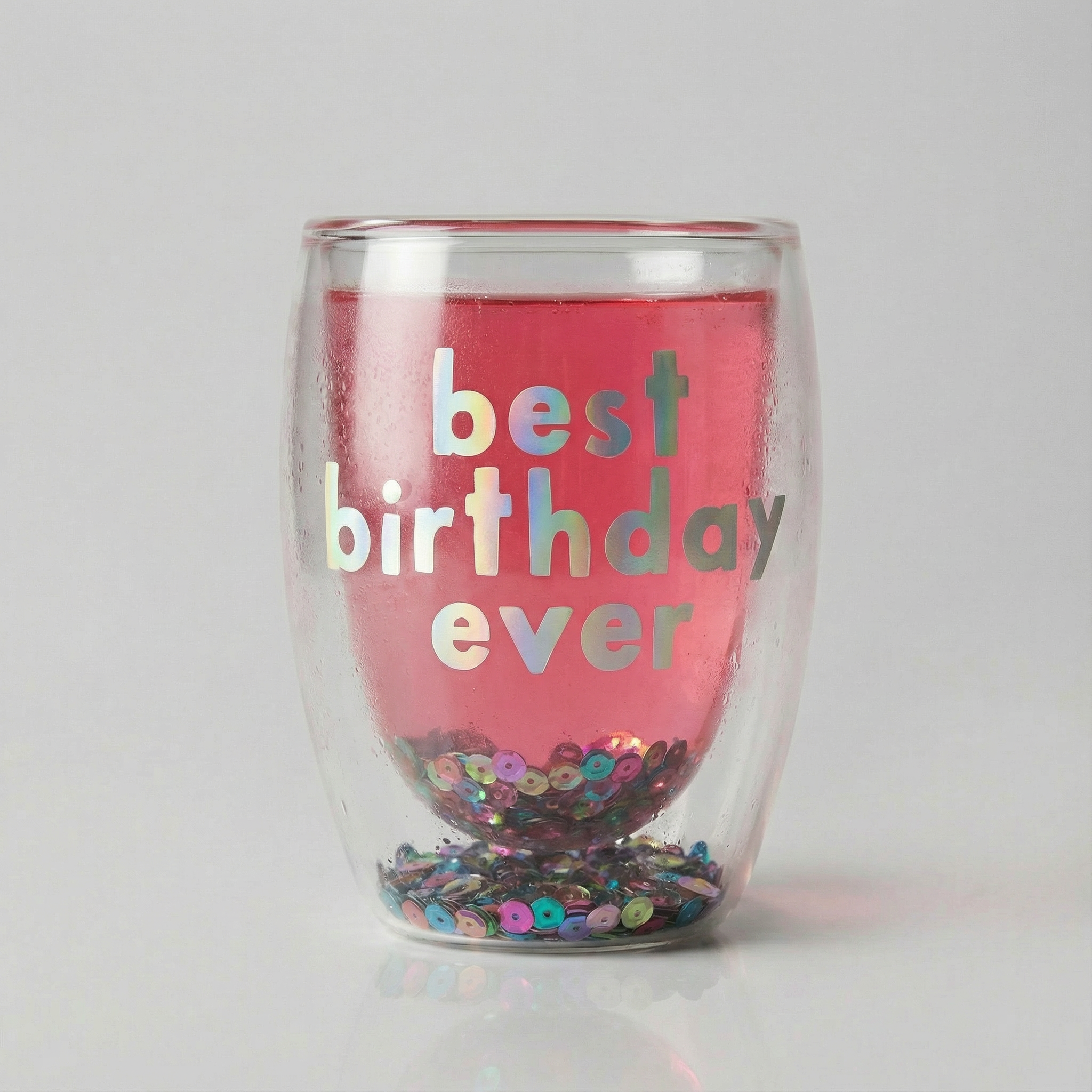 Best Birthday Ever Confetti Cup! Double-Wall Stemless Party Glass With Sequins Inside