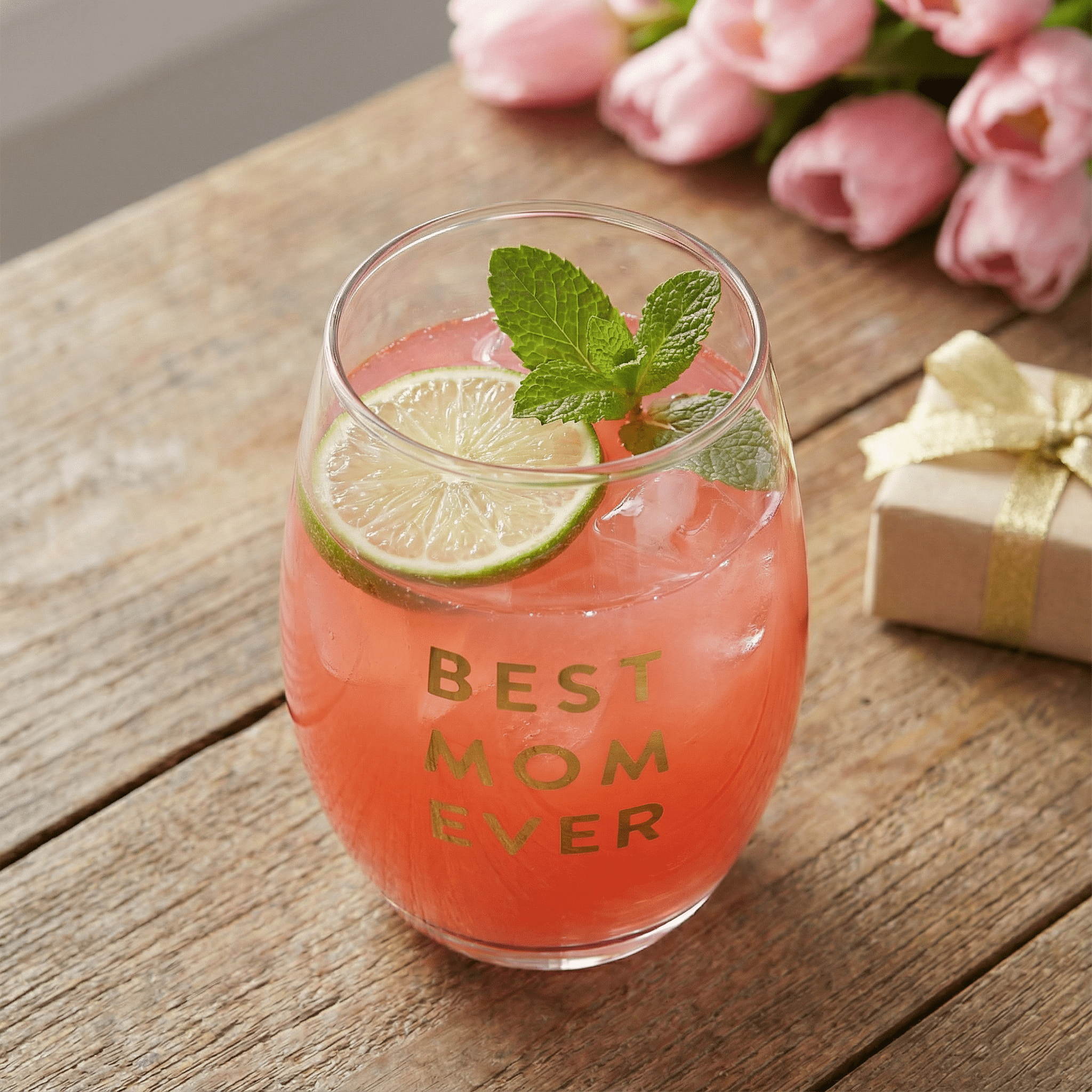 Best Mom Ever Stemless Wine Glass | Crystal Clear Drinkware Gift For Mother's Day | 17 oz