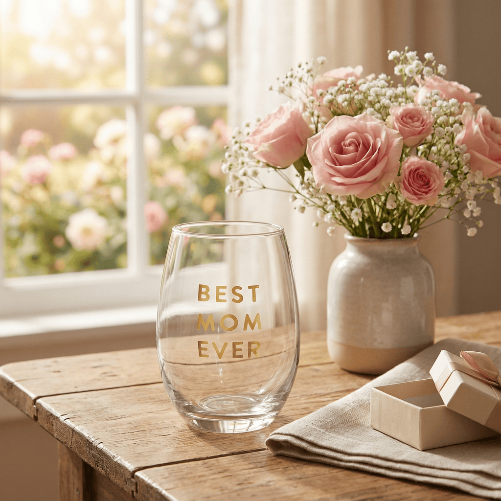 Best Mom Ever Stemless Wine Glass | Crystal Clear Drinkware Gift For Mother's Day | 17 oz
