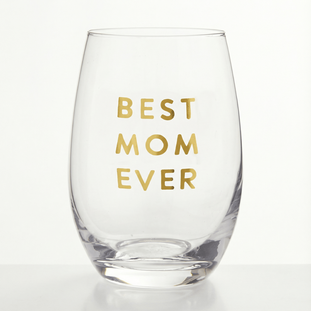 Best Mom Ever Stemless Wine Glass | Crystal Clear Drinkware Gift For Mother's Day | 17 oz