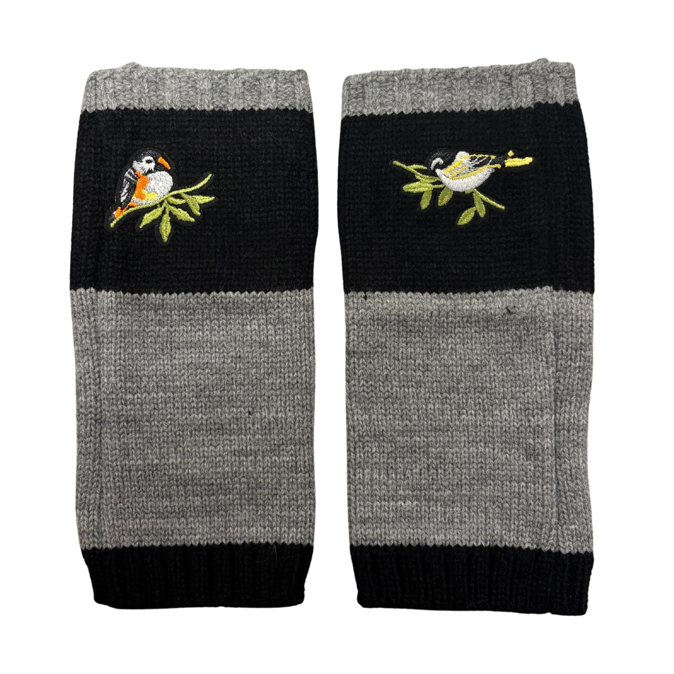Bird Applique Arm Warmers | Fingerless Gloves in Black, Pink, or Green
