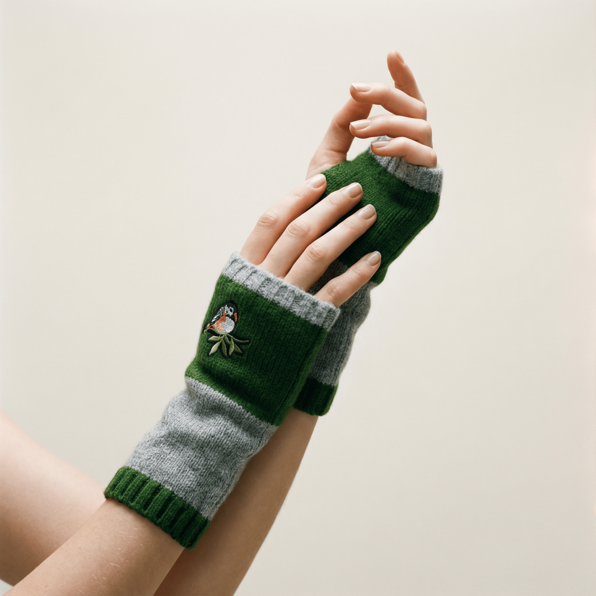 Bird Applique Arm Warmers | Fingerless Gloves in Black, Pink, or Green