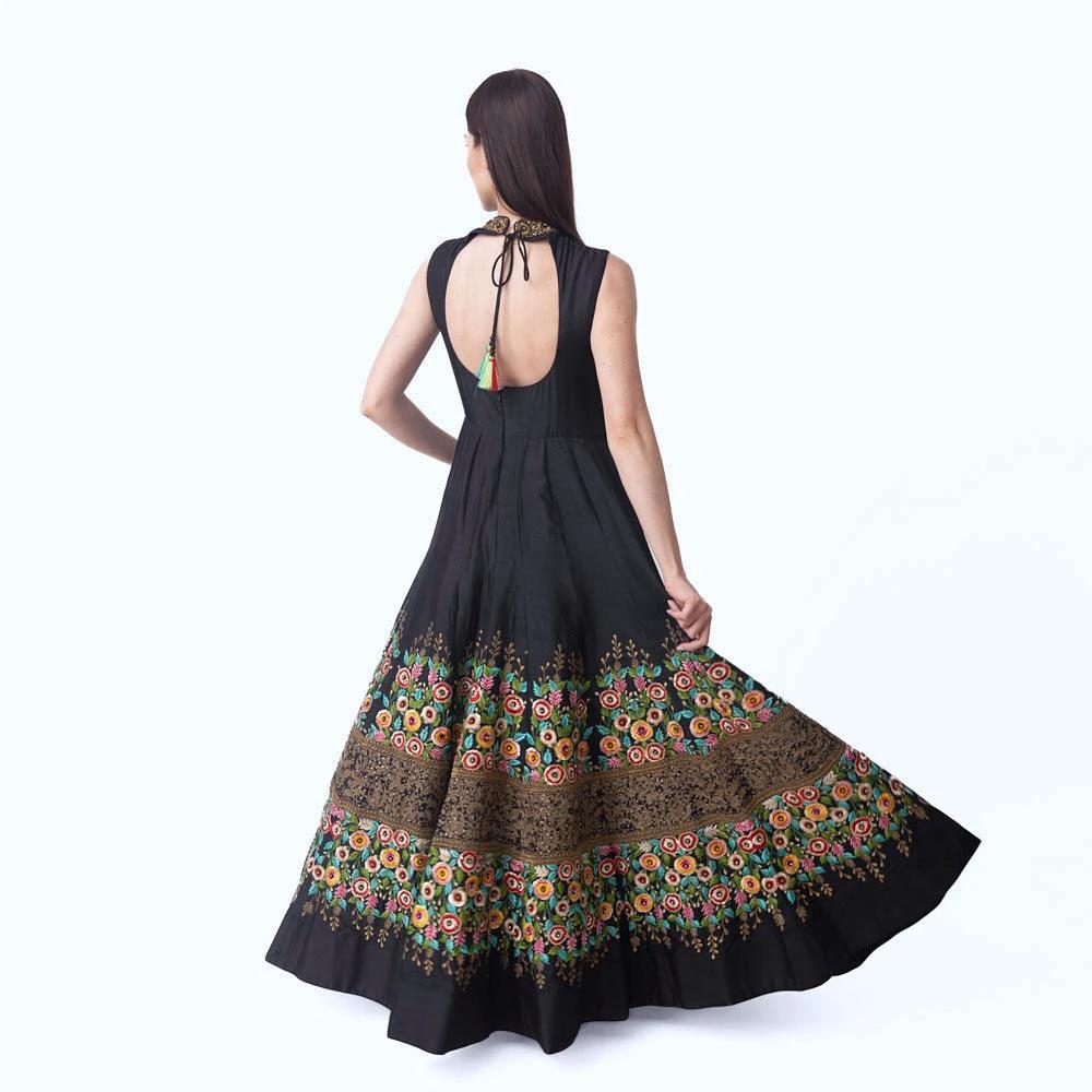 Kaylie Black Gown with Floral Embroidery by Raas