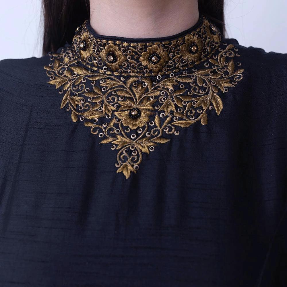 Kaylie Black Gown with Floral Embroidery by Raas
