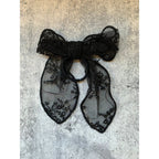 Black Lace Hair Bow with Hair Elastic by The Bullish Store