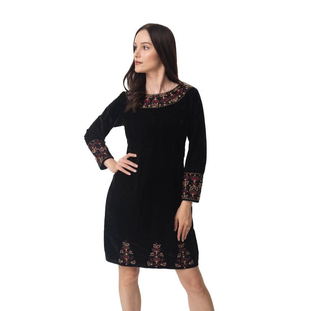 Arial Black Velvet Dress with Hand Embroidery by Raas
