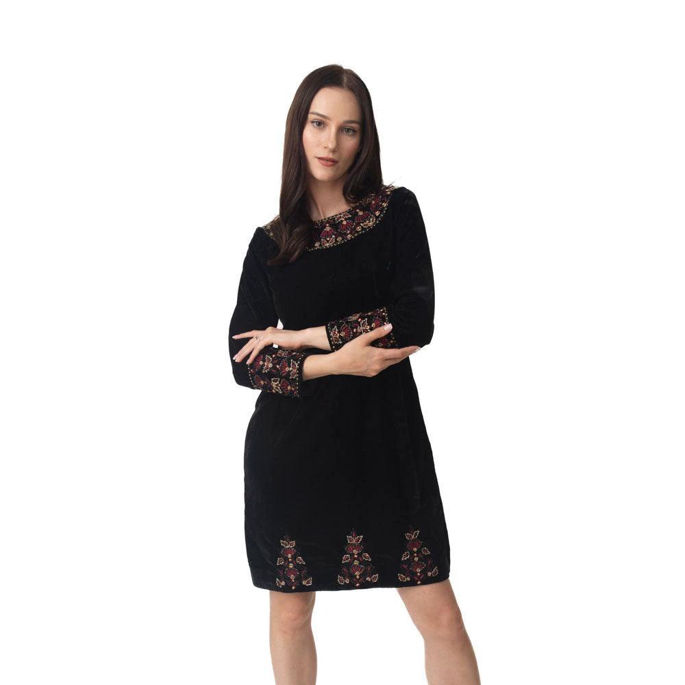Arial Black Velvet Dress with Hand Embroidery by Raas