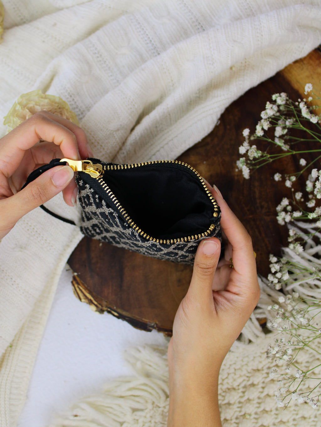 Black Diamond Needlepoint Square Pouch