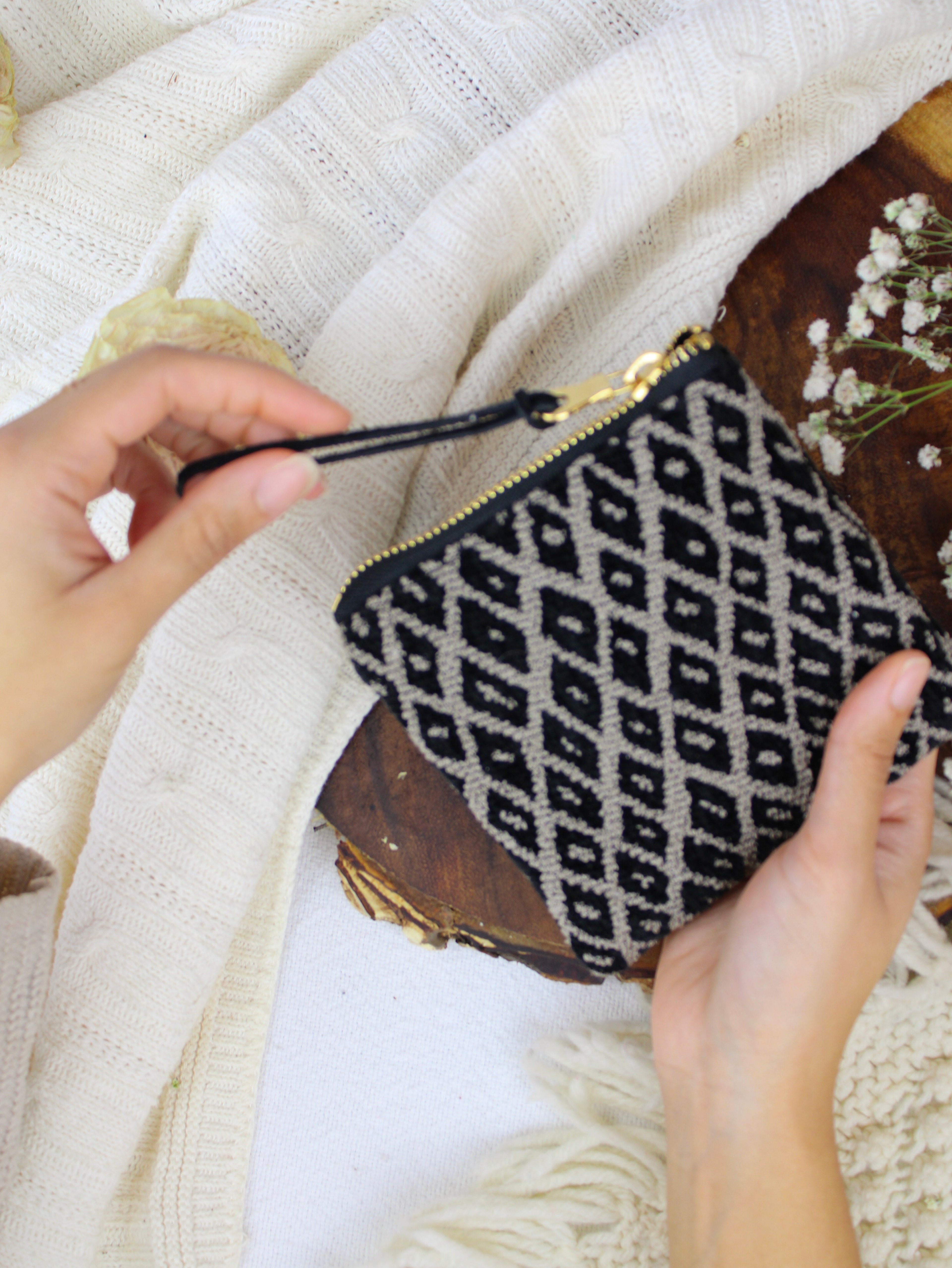 Black Diamond Needlepoint Square Pouch