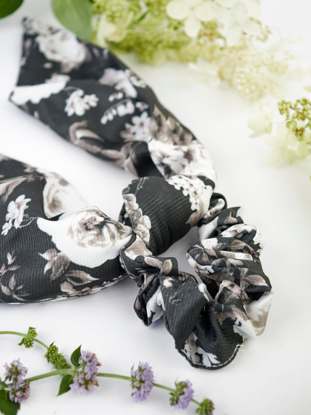 Black Floral Scarf Scrunchie