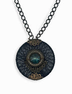 Teal Blue Swarovski & Black Necklace