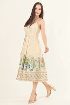 Blanche Beige Midi Dress with Embroidery by Raas
