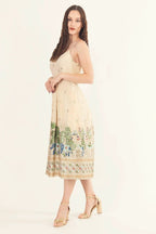 Blanche Beige Midi Dress with Embroidery by Raas