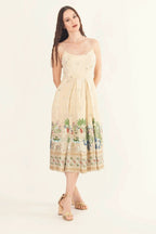 Blanche Beige Midi Dress with Embroidery by Raas