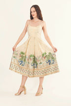 Blanche Beige Midi Dress with Embroidery by Raas