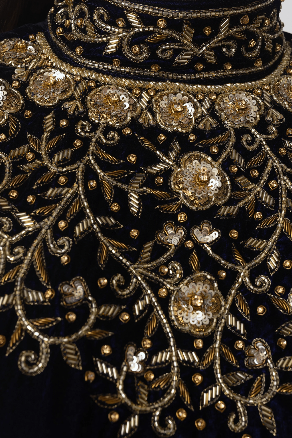 Alice Blue Gown with Velvet Hand Embroidered Torso and Banarasi Jacquard Bottom by Raas