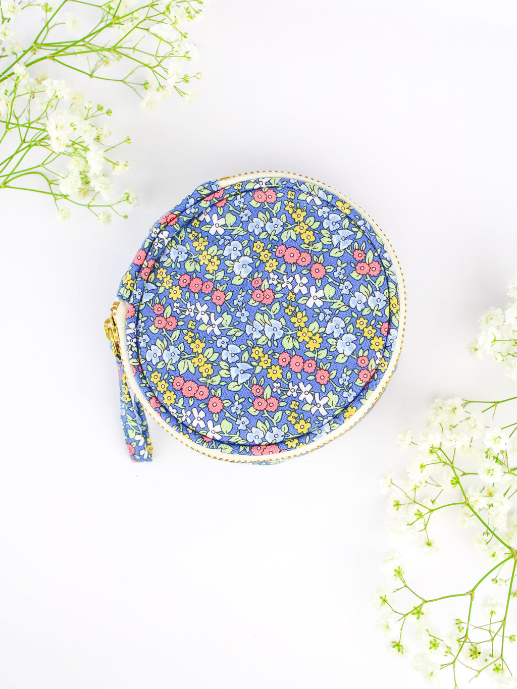Blue Ditsy Print Jewelry Pouch