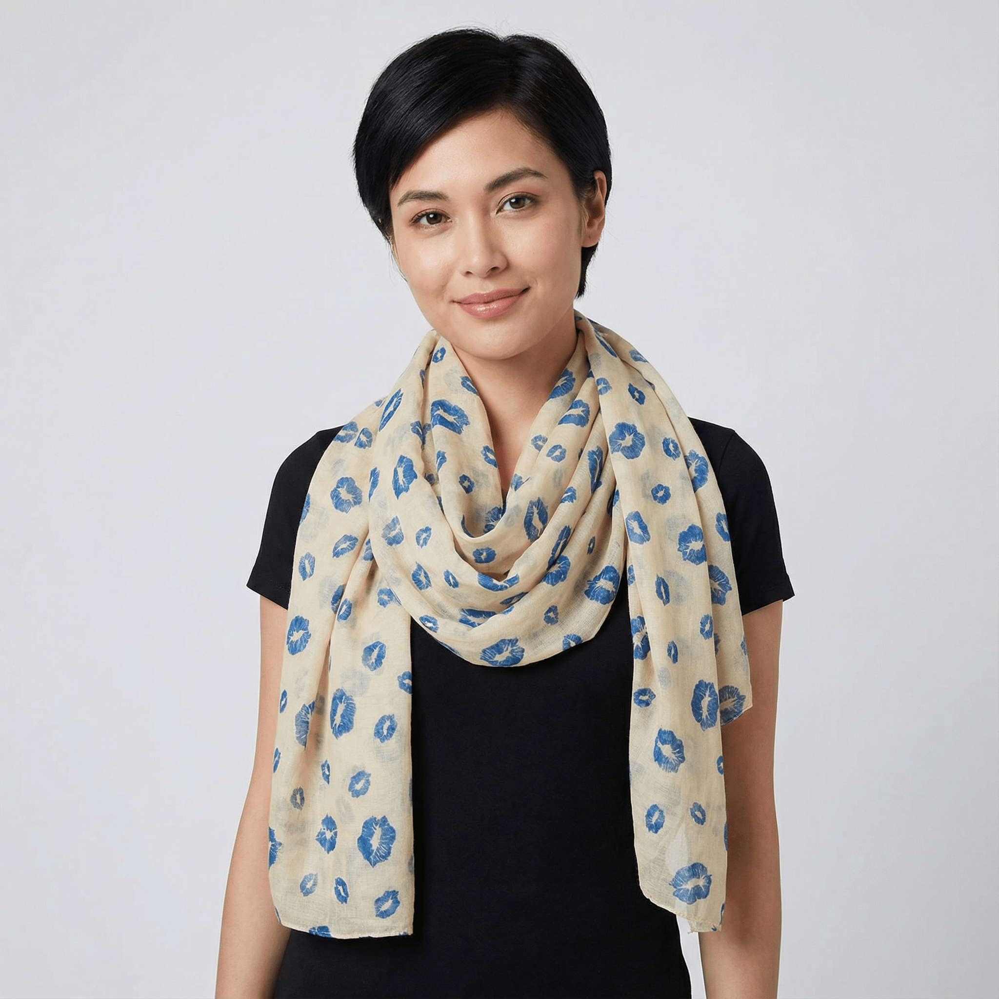 Lipstick Lover Kiss Print Scarf in Blue or Red