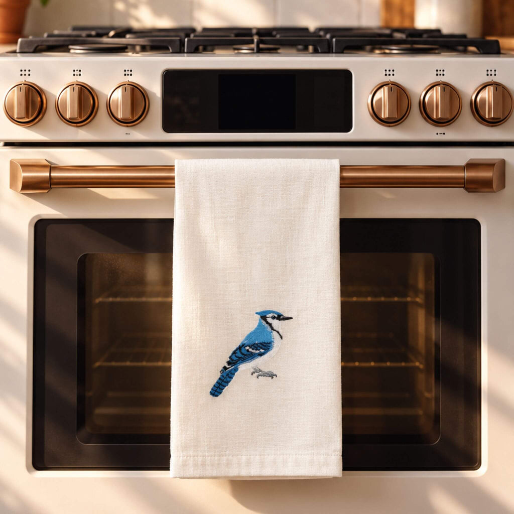 100% Cotton Tea Towels with Bird Embroidery - Kitchen Towels