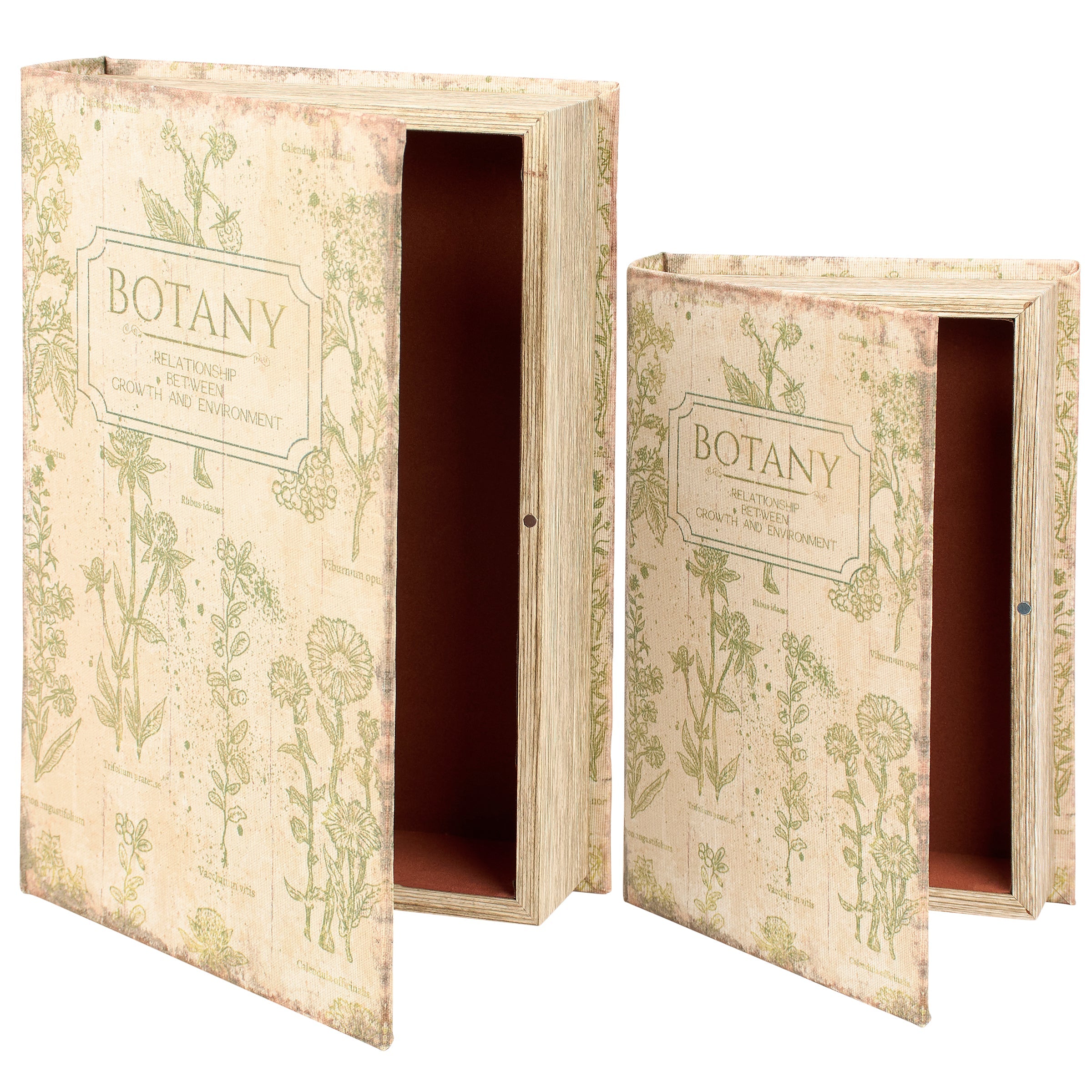 Botany Book Box Set of 2 | Vintage Book Shaped Storage Stash Trinket Boxes