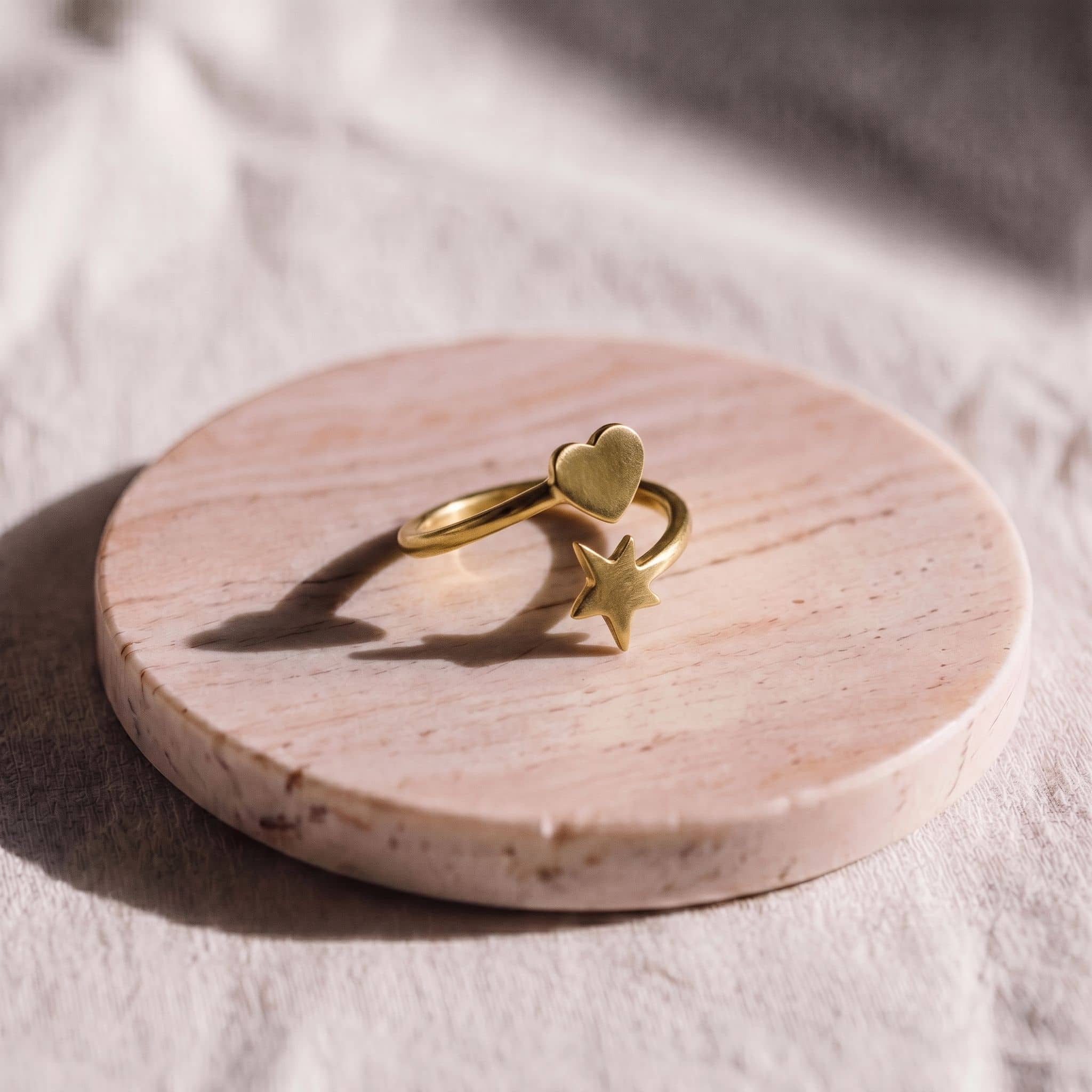 Mira Adjustable Star & Heart Wrap Ring in Brass