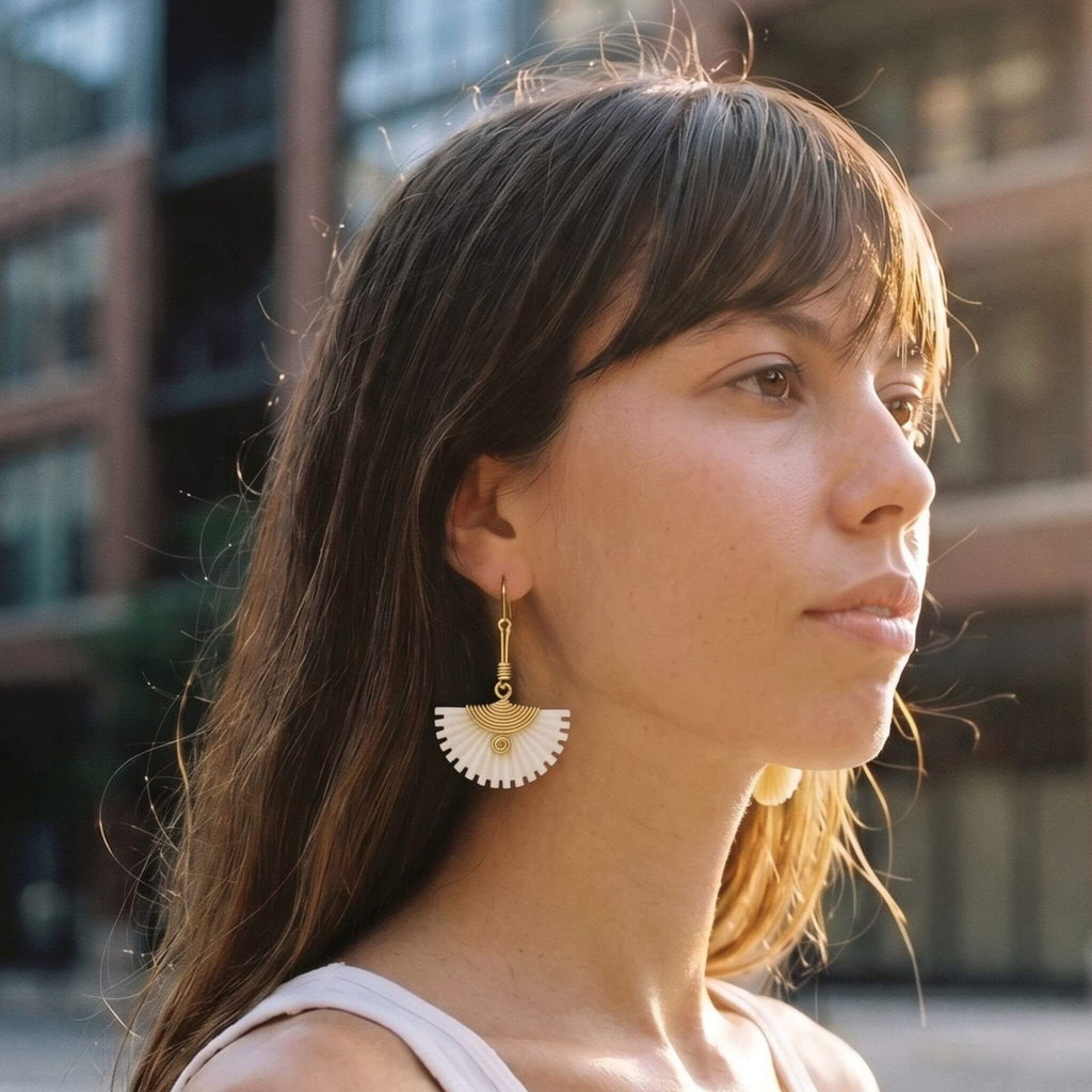 Brass Drop With Bone Earrings for Women - Koa