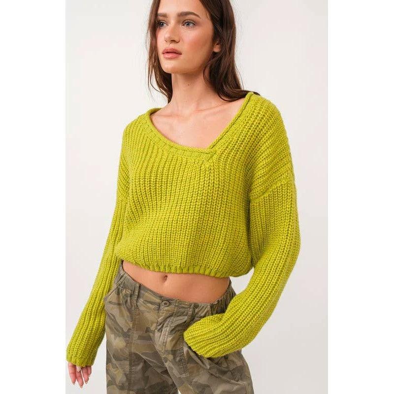 Brat Green Asymmetric Neckline Knit Crop Top Sweater [Available in SM and M] by The Bullish Store