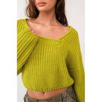 Brat Green Asymmetric Neckline Knit Crop Top Sweater [Available in SM and M] by The Bullish Store