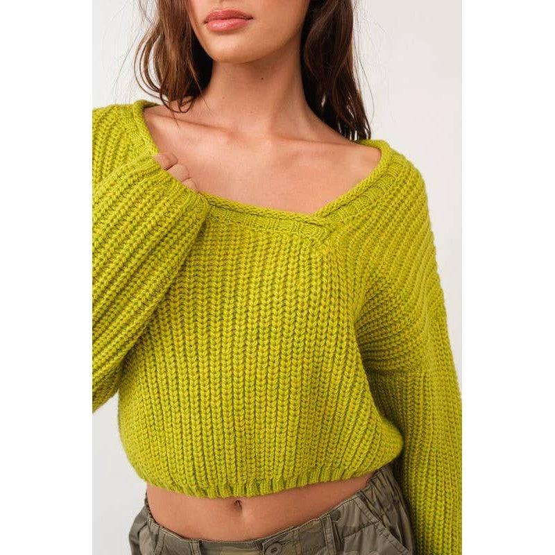 Brat Green Asymmetric Neckline Knit Crop Top Sweater [Available in SM and M] by The Bullish Store