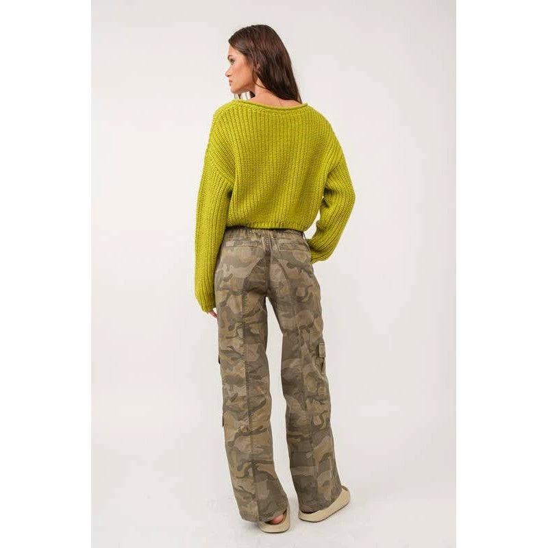Brat Green Asymmetric Neckline Knit Crop Top Sweater [Available in SM and M] by The Bullish Store