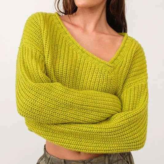 Brat Green Asymmetric Neckline Knit Crop Top Sweater [Available in SM and M] by The Bullish Store