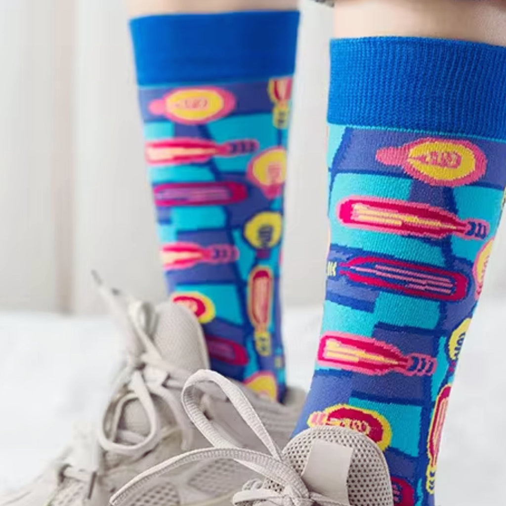 Bright Idea! Light Bulb Colorful Cotton Socks | Blue Women‘s Crew Socks by The Bullish Store