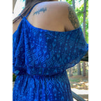 Broken Bow Cold Shoulder Maxi Dress in Blue Aztec by The Bullish Store