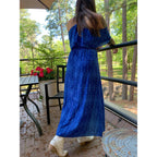 Broken Bow Cold Shoulder Maxi Dress in Blue Aztec by The Bullish Store