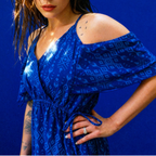 Broken Bow Cold Shoulder Maxi Dress in Blue Aztec by The Bullish Store