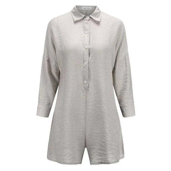 Button Shirt Cozy Rompers in Grey | One-Piece Long Sleeves Apparel [Size SM-XL] by The Bullish Store